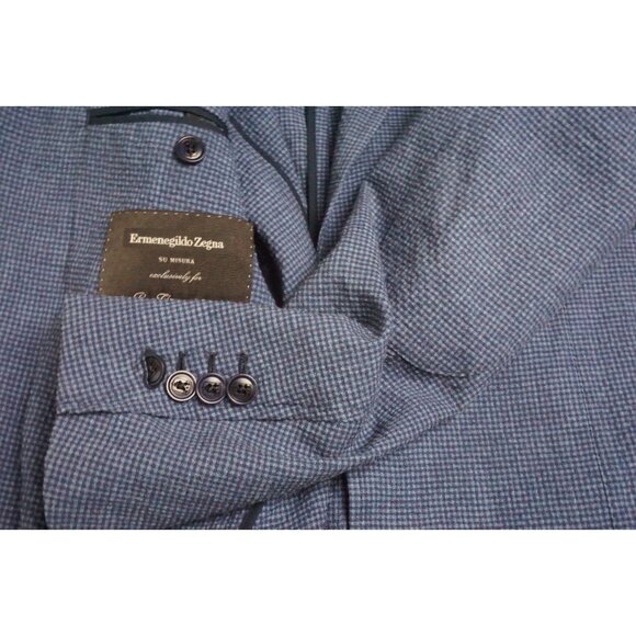 Ermenegildo Zegna Seersucker Blue Plaid Linen Blend Elbow Pad Coat Jacket 38L